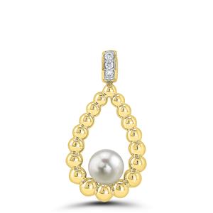 Fresh Water Pearl and Diamond Bead Pear Shape Pendant